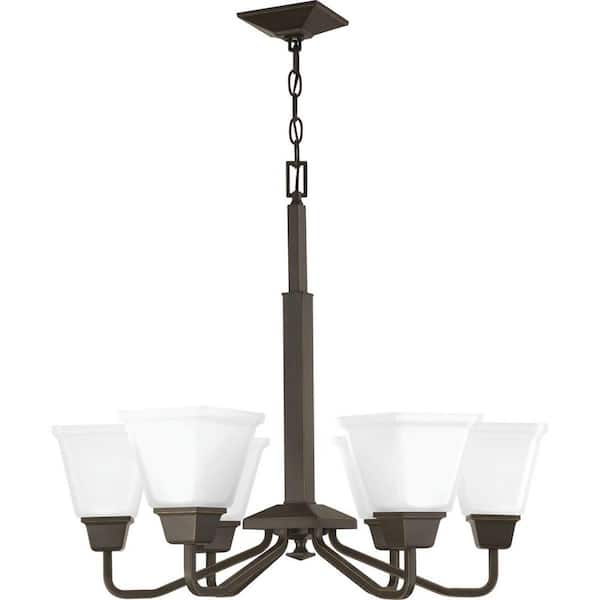 Progress Lighting Clifton Heights Collection 6-Light Antique Bronze Etched Glass Craftsman Chandelier Light