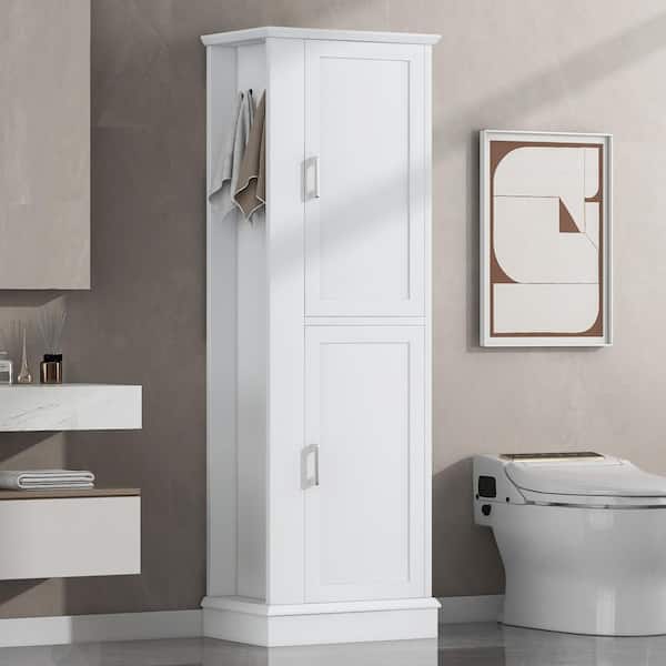 White 68.00 in. Accent Cabinet with 2-Doors, Hook and Adjustable Shelves