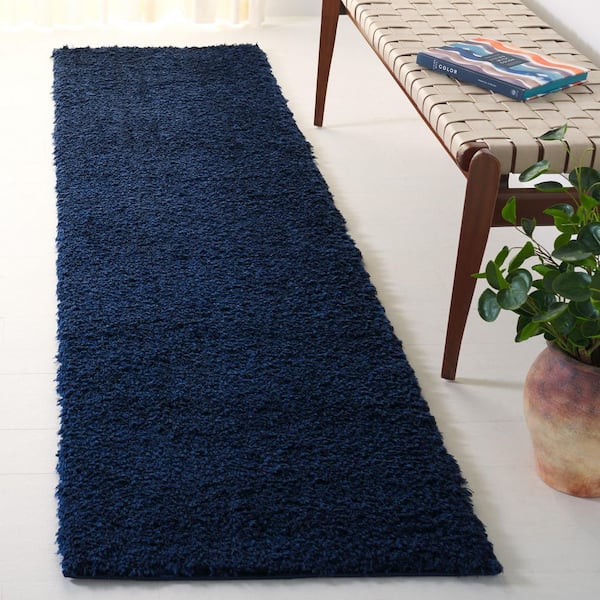 Lindsay Shag 2 ft. x 8 ft. Navy Modern Solid Runner Rug