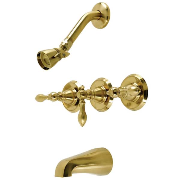 American Triple Handle 1-Spray Tub and Shower Faucet 1.8 GPM with Corrosion Resistant in. Brushed Brass