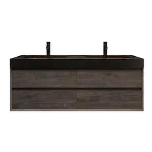 MIA 59 in. W. x 20 in. D x 24 in. H Double Sink Floating Bath Vanity in Gray Oak with Black Stainless-Steel Top