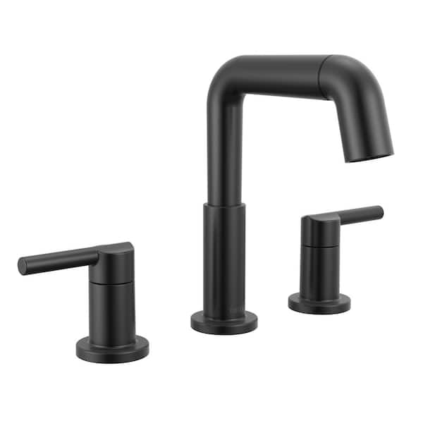 Delta Nicoli Pull-Down Spout 8 in. Widespread Double Handle Bathroom Faucet Drain Included in Matte Black