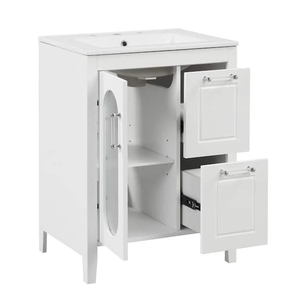 24 in. W x 18.3 in. D x 33.2 in. H Single Sink Freestanding Bath Vanity in White with White Ceramic Top