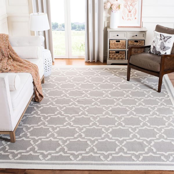 Dhurries 10 ft. x 14 ft. Gray/Ivory Coastal Moroccan Lattice Area Rug
