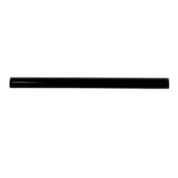 Horizonte 0.5 in. x 8 in. Glossy Jet Black Ceramic Pencil Trim Wall Tile (0.27 sq. ft./Case)-10 Pack
