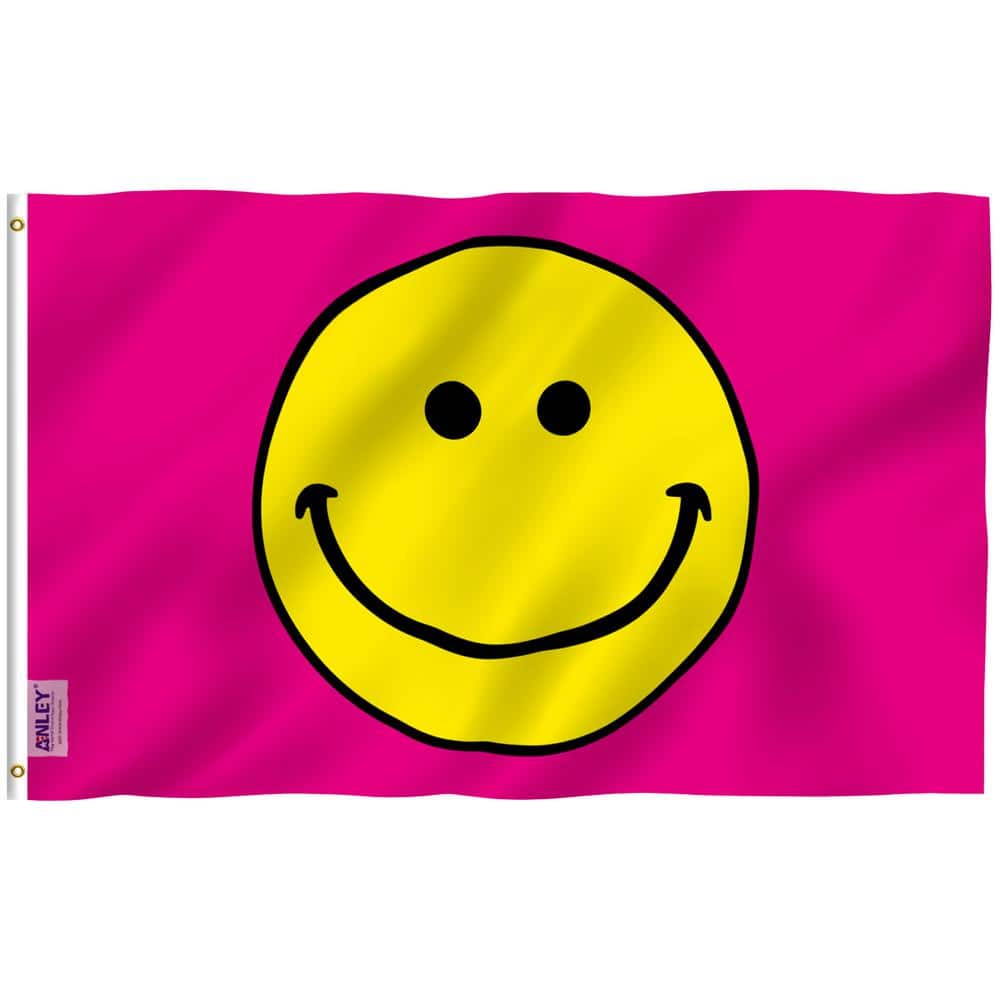 Pink Polyester Happy Face Flag with Brass Grommets