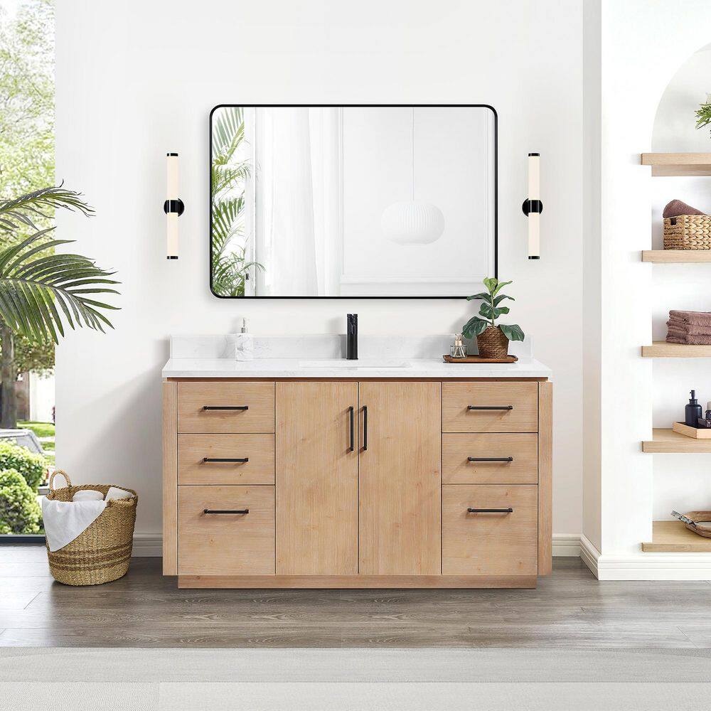 San 60 in.W x 22 in.D x 33.8 in.H Single Sink Bath Vanity in Fir Wood Brown with White Composite Stone Top price history on PriceWatchPro