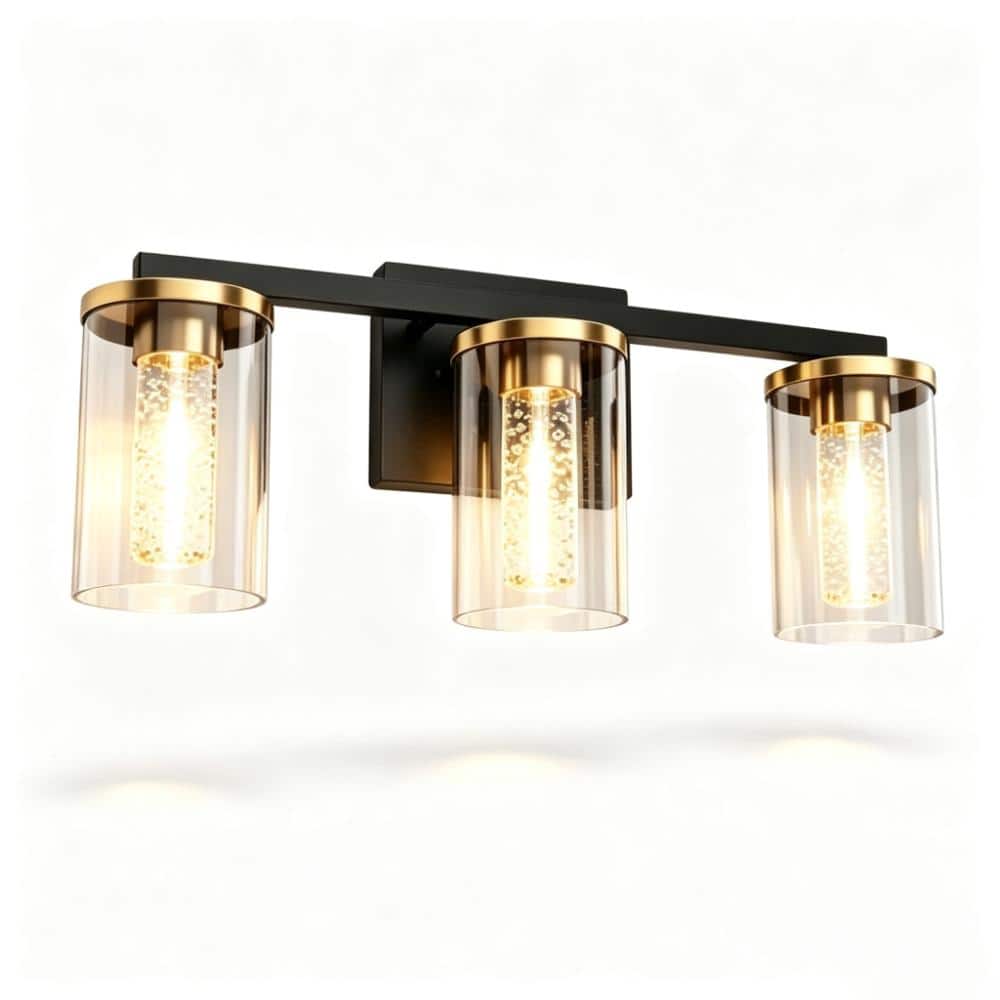 Modern 21 Inch 3-Light Black LED Crystal Vanity Light, 3CCT Wall Sconce with Clear Glass Shades for Indoor Use price history on PriceWatchPro