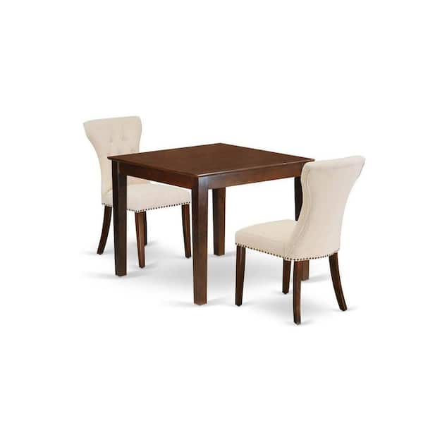 East West Furniture 3-Piece Mahogany Finish Rectangular Solid Wood Top Dining Table Set