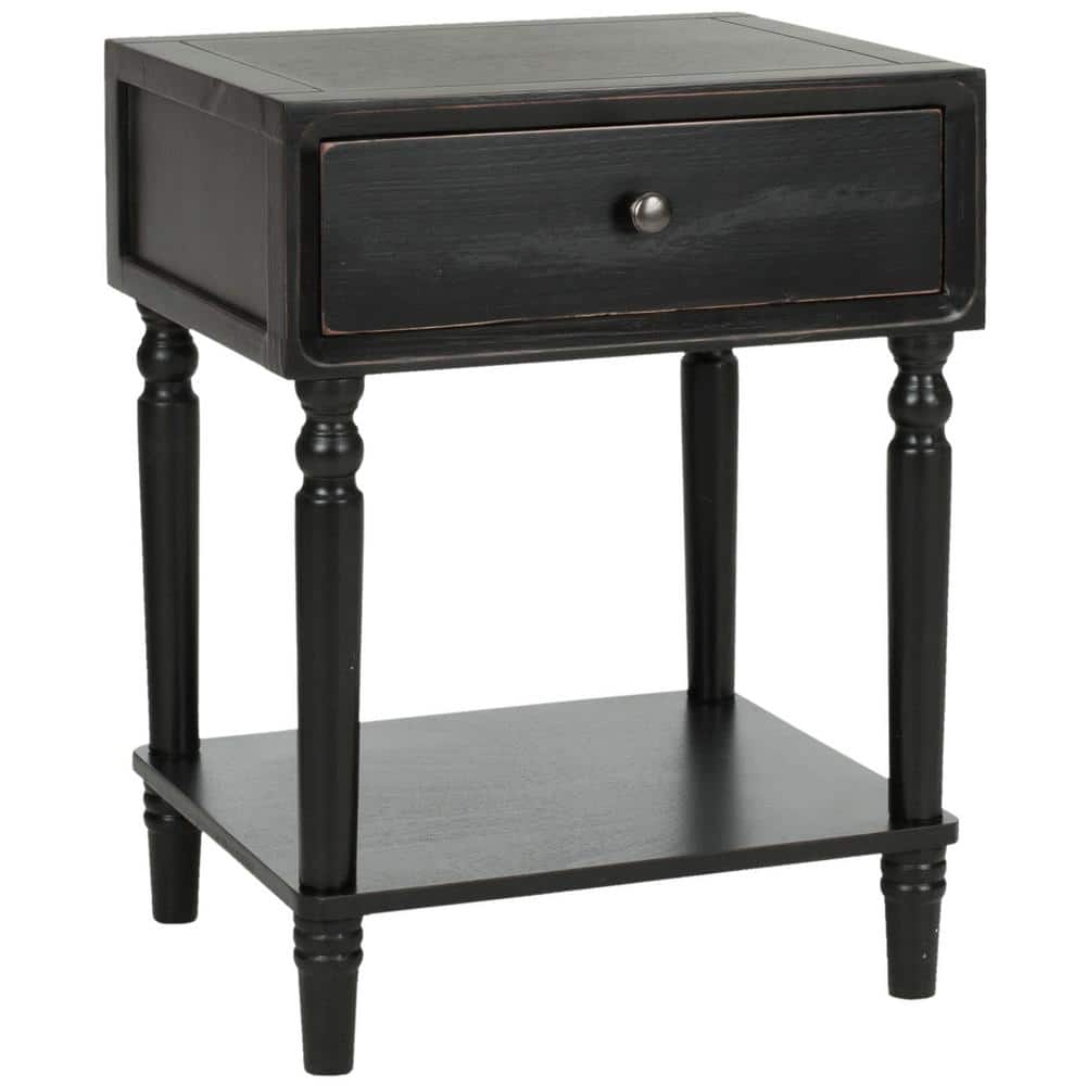 Siobhan Black Pine Wood End Table with Storage
