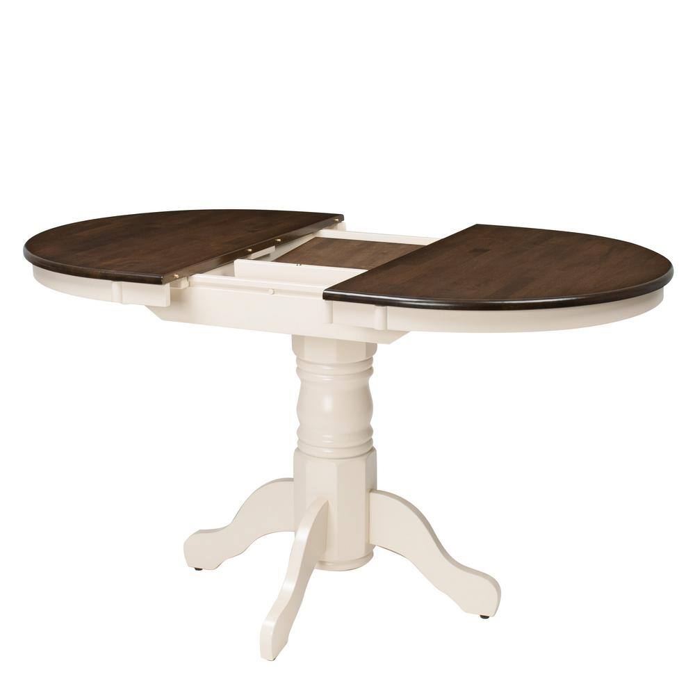 Cottage Charm Extendable Round Dining Table in Cream & Dark Brown