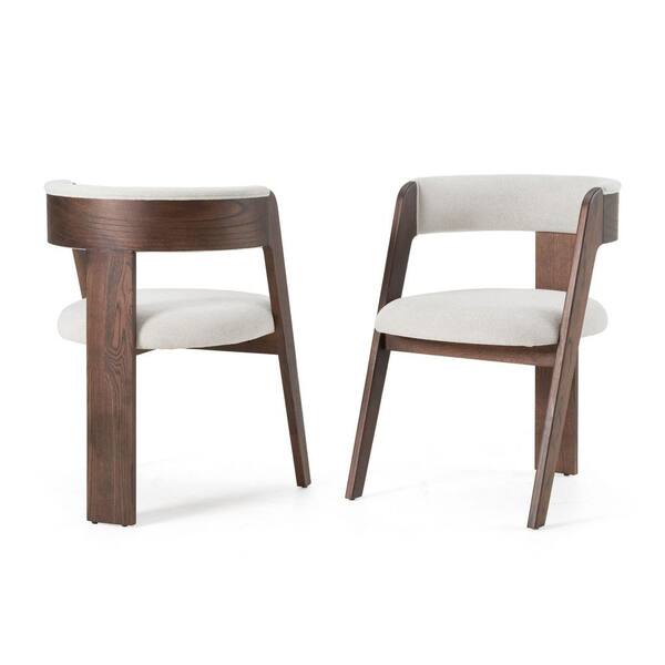 Modrest Washington Modern Off-White and Brown Oak Fabric Arm Chair Set of 2