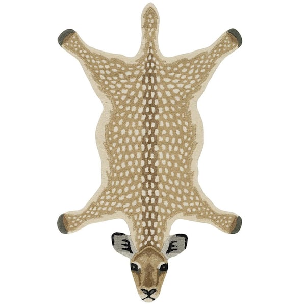 Jungle Antelope Beige and Brown 3 ft. x 5 ft. Modern Tufted Animal Print Wool Specialty Indoor Accent Area Rug