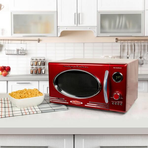Nostalgia 0.9 cu. ft. 800 Watt Retro Microwave Oven, Retro Red