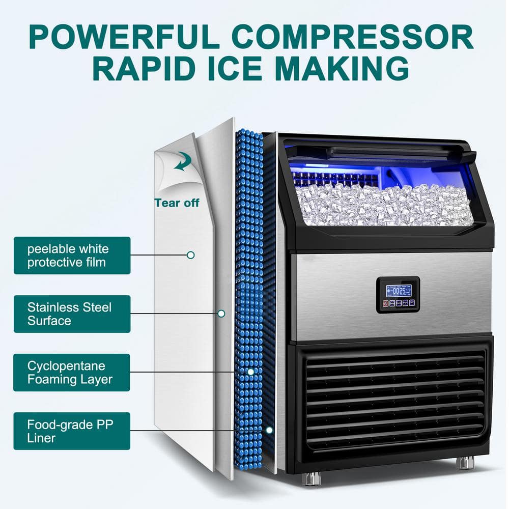 Stainless Steel Commercial Ice Maker with 77lb Storage
