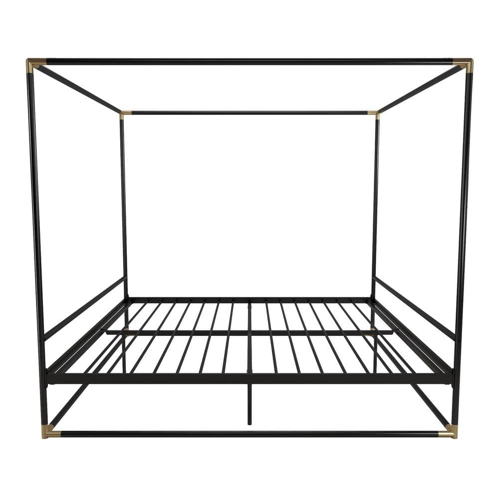 Celeste Black Metal Upholstered King Platform Bed Frame with Slats