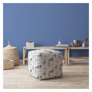 White and Yellow Canvas Square Pouf 17 in. x 17 in. x 17 in. Ottoman