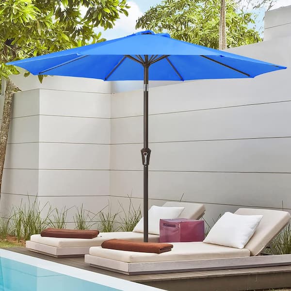 JEAREY 10 ft. Market Patio Umbrella with Push Button Tilt and Crank in Blue