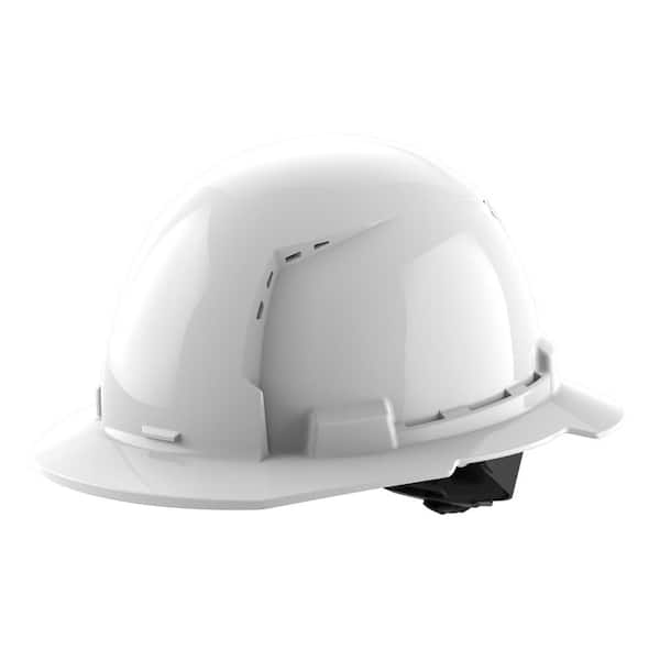 BOLT White Type 1 Class C Full Brim Vented Hard Hat with 4 Point Ratcheting Suspension