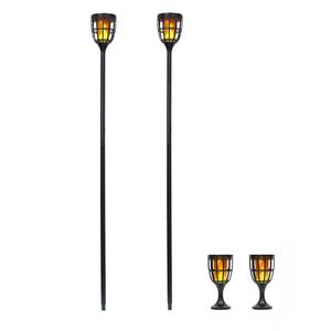 Black Outdoor Solar Integrated LED Torch and Path Lights (2-Pack)