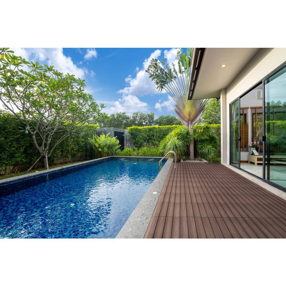 Russet Canyon Brown Wood Composite Square Deck Tiles, 12-Inch, 6-Pack