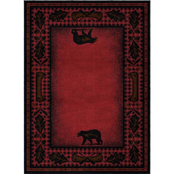American Destination Woodlands Plaid Claret Red 5 ft. x 8 ft. Lodge Area Rug