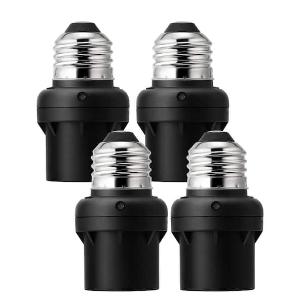 DEWENWILS 100-Watt Incandescent/CFL/LED/Halogen Screw-In Dusk to Dawn Light Control Sensor Socket, Black (4-Pack)