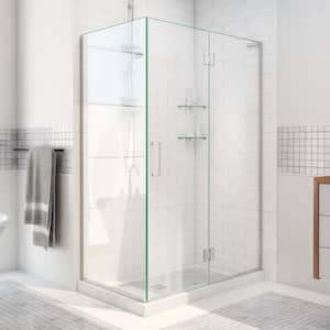 Unidoor-X 47-3/8 in. W x 34 in. D x 72 in. H Frameless Hinged Shower Enclosure in Brushed Nickel