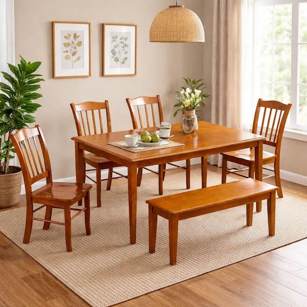 Shaker 6-Piece Solid Hardwood Rectangular Dining Set in Walnut