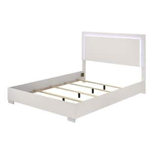 Mesala White Wood Frame Eastern King Panel Bed with LED on Headboard