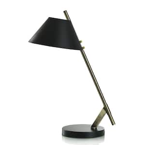 20.75 in. Matte Black, Aged Brass Task and Reading Table Lamp for Living Room with Black Metal Shade