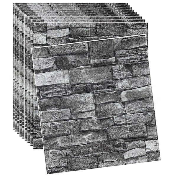 Angel Sar 20-Piece Black Peel and Stick 3D Faux Stone Wall Panel, 3D Brick Wallpaper, Foam Brick Self-Adhesive Wall Panel