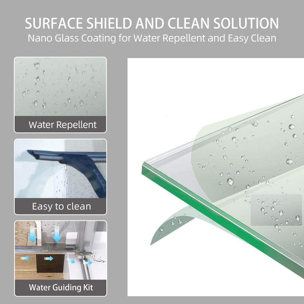 Chrome Frameless Pivot Shower Door with Clear Tempered Glass