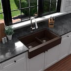 Retrofit Farmhouse/Apron-Front Quartz Composite 34 in. Double Offset Bowl Kitchen Sink in Brown