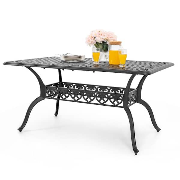 Nuu Garden Black with Gold Speckles Rectangle Cast Aluminum Outdoor 59 in. x 35 in. Dining Table with 2.1 in. Umbrella Hole