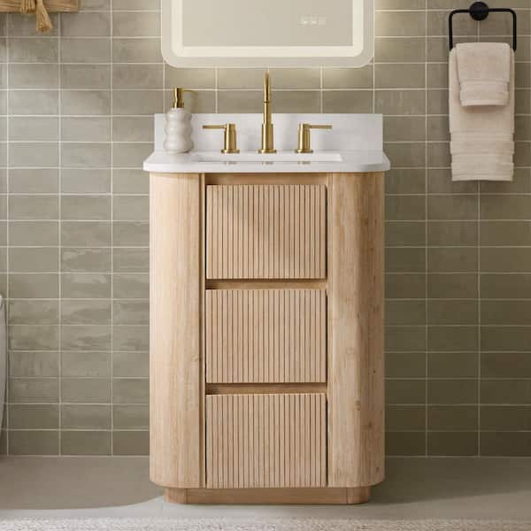 Wilsham 25 in. Single Sink Freestanding Bathroom Vanity in Light Wood with White Quartz Top (Assembled)