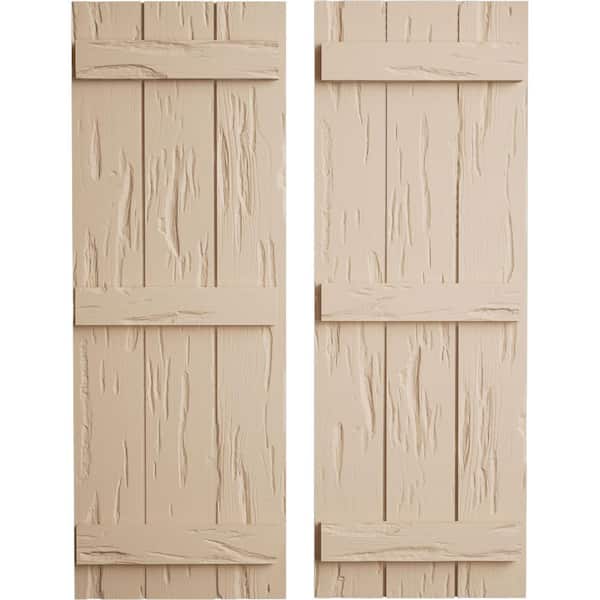 Ekena Millwork 16.5 in. x 60 in. Timberthane Polyurethane 3-Board Joined Board-n-Batten Pecky Cypress Faux Wood Shutters Pair