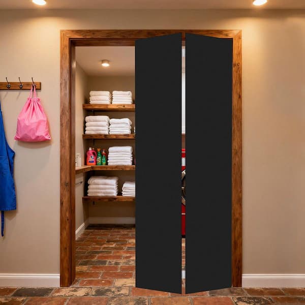 Modern flat panel 38 in. x 79 in. Solid Core Black Finished Vinyl