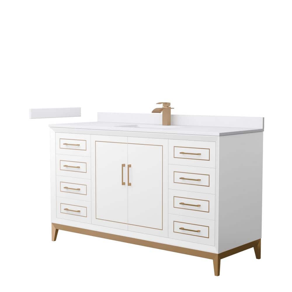 Wyndham Collection Marlena 60 in. W x 22 in. D x 35.25 in. H Single Bath Vanity in White with White Cultured Marble Top, White with Satin Bronze Trim -  WCH515160SWZWCUNSMXX
