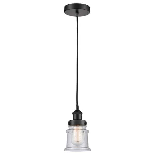 Canton 60-Watt 1-Light Matte Black Standard Mini Pendant Light with Seeded Glass Shade, No Bulbs Included
