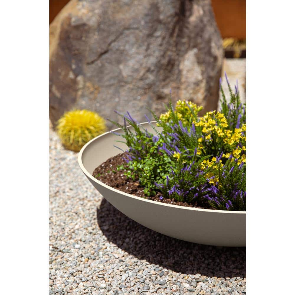 Sandstone 32" Plastic-Stone Round Outdoor Planter