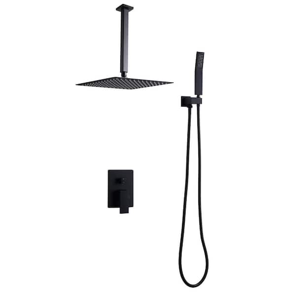 8-Spray 12 in. Wall-Mounted Dual Shower Head and Handheld Shower Head 1.8-GPM in Matte Black