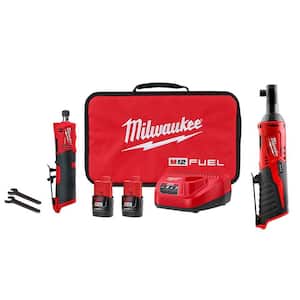 M12 FUEL 12V Lithium-Ion 1/4 in. Cordless Straight Die Grinder Kit w/M12 3/8 in. Ratchet