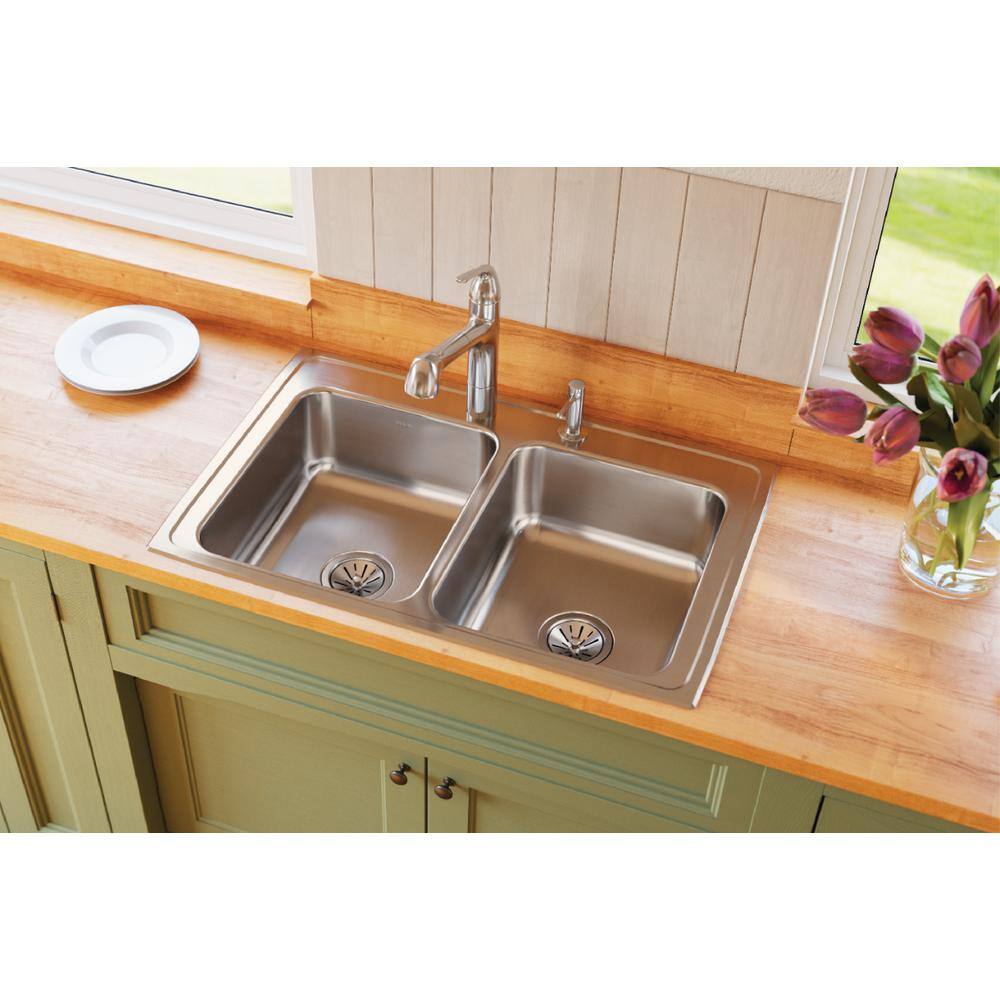 Lustertone 33" Stainless Steel Double Basin Drop-In Sink