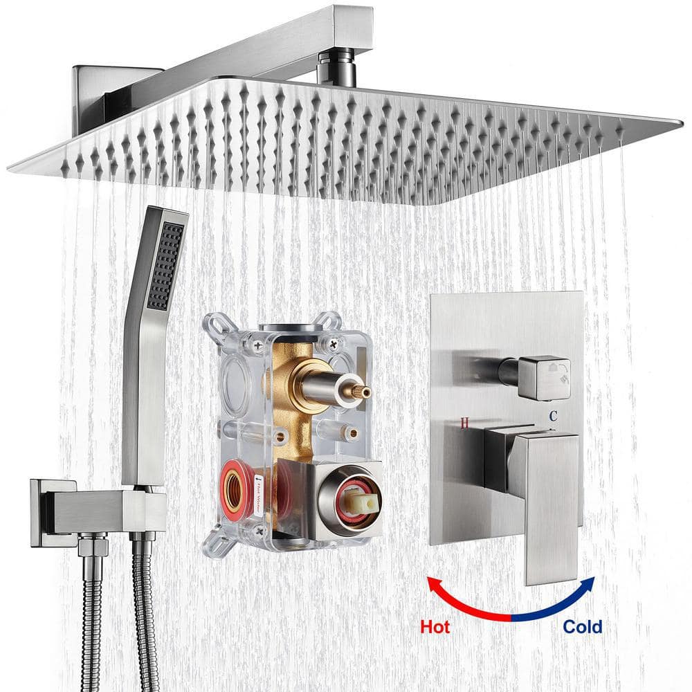 Zalerock Rainfull Single-Handle 1-Spray Square Shower Faucet with 12 in ...