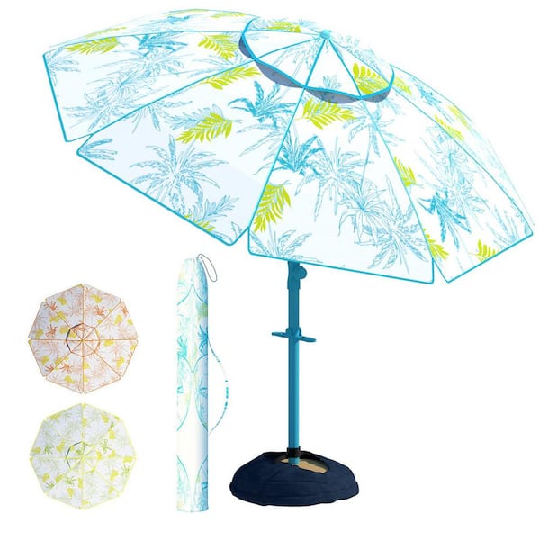 BANSA ROSE 6.5 ft. Heavy-Duty Windproof Tilt Portable Beach Umbrella with Sand Anchor Sand Bags for Outdoor in Blue Maple Leaf