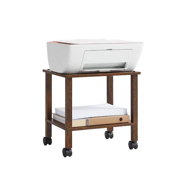 Ahfiwaso 2 Tier Under Desk Printer Stand with Storage Rolling Shelf Cart Space Saving Design for Office Home Brown