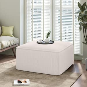 Beige Corduroy Fabric Square Accent Ottoman