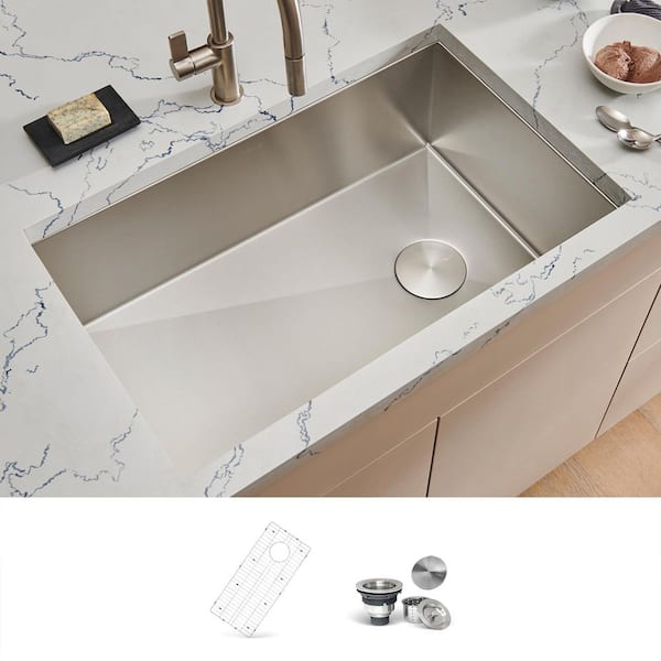 Tribeca 32 in. Undermount Single Bowl 16-Gauge Stainless Steel Kitchen Sink with Slope Bottom Offset Drain