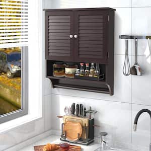 23 in. W x 9 in. D x 30 in. H Bathroom Storage Wall Cabinet in Espresso with Louvered Doors and Towel Bar